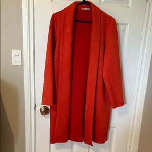 Zara Tangerine Midi Suede Like Coat Size 20 Gorgeous